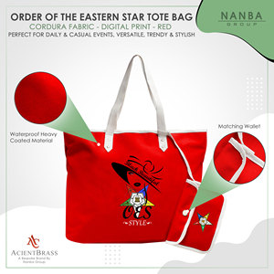 กระเป๋าโท้ทกันน้ำสีแดงสไตล์ OES Eastern Star Si-star รุ่น Sassy & Classy พร้อมซิปปิดและลายปัก - Product Image 3