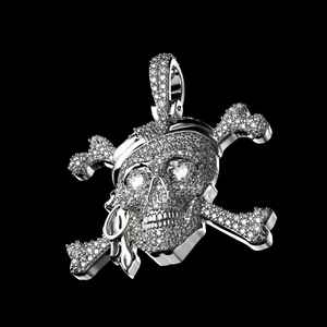 Pendentif Tête de Mort Caraïbienne en Moissanite Ronde Sertie de Pierres, Style Hip Hop, en Argent 925, Bijoux Fins, Pendentifs et Breloques - Product Image 2