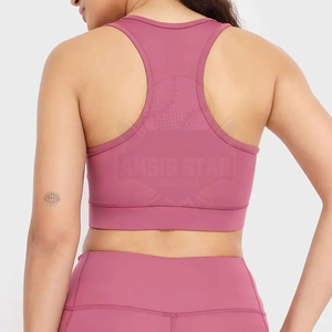 Pink Sports Bra Women's High Support Workout <b>Top</b> Seamless Racerback Yoga Bra Medium Coverage Active Wear - Product Image 2