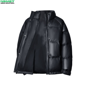 Premium Bright Finish Vinyl Puffer <b>Jacket</b> Men Wet Look Hip Hop Bubble Coat Warm Thick Quilted Streetwear Parka - Product Image 2