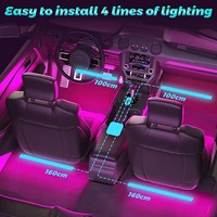 Luz Ambiental Interior para Auto con 48 LED, Control por Aplicación, RGB, Luz para el Espacio entre los Asientos, Ritmo Musical, Lámpara de Atmósfera con Control Remoto Inalámbrico