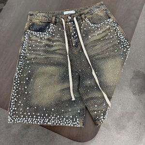 Shorts en jean unisexe taille haute, coupe droite, tissé, délavé vintage, respirant, idéal pour l'été - Product Image 6