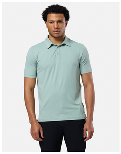 เสื้อโปโลผู้ชายสีเขียวอ่อนแขนสั้นทรงเข้ารูปลำลองสีทึบผ้าถัก - Product Image 2