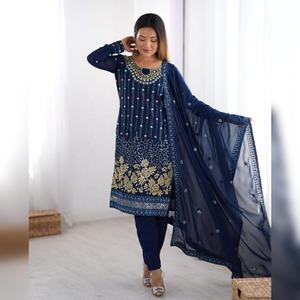 ชุดสูท salwar ของผู้หญิงแบบอินเดียและปากีสถานเสื้อผ้าที่น่าดึงดูดใจผู้หญิงใส่ด้ายและลำดับการทำงานกับกระจกจริง - Product Image 1