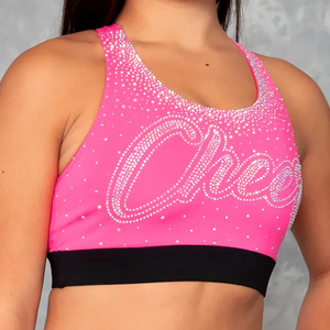 Conjunto de Animadora para Mujer con Brillo de Diamantes, Elástico en Cuatro Direcciones, Top Corto Deportivo y Shorts de Ciclista de Cintura Cruzada - Product Image 4