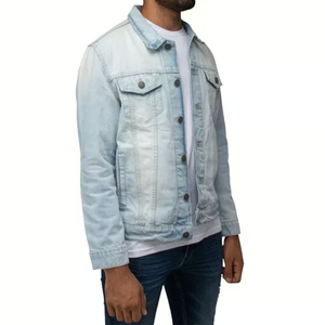 Veste en jean bleu clair pour homme, décontractée, en coton délavé, coupe classique, col rabattu, simple boutonnage, style printemps - Product Image 3