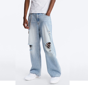 New Arrival Blue Distressed Denim Jeans for Boys Casual Straight Style Kids Pants With Elastic Waistband Fashionable Boy's Pants - Product Image 1