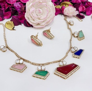 Magnifique ensemble de collier et boucles d'oreilles en moissanite plaqué or de qualité supérieure, style ethnique, pour mariage, fiançailles, cadeau, soirée, bijoux pour femmes - Product Image 2