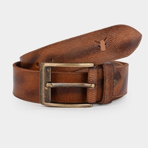 Cinturón casual de cuero para hombre con diseño pintado a mano en color marrón y hebilla de latón antiguo sólido. - Product Image 2