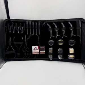 Kit d'outils professionnels pour extensions de cheveux en acier inoxydable noir mat, très résistant, avec micro-perles, pinces crocodiles et ciseaux – Vente Flash - Product Image 3