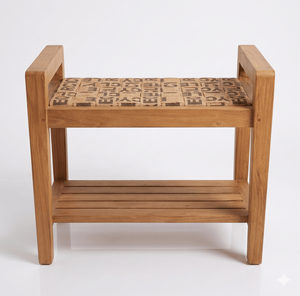 Modern Solid Teak Wood Garden Bench With Recycled Material Seat Sustainable <b>Outdoor</b> Entryway <b>Stool</b> Eco Friendly Home Furniture - Product Image 3