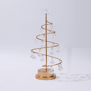 Supports de présentation de sapins de Noël à trois niveaux en métal et en bois, avec plateaux ronds et décorations étoiles pour la décoration de la maison pendant les fêtes - Product Image 6