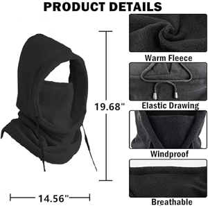 Pasamontañas de Forro Polar Cálido para Invierno, Máscara de Esquí Cortavientos con Capucha, Cubre Rostro Completo, Calentador de Cuello con Cordón para Ciclismo y Deportes al Aire Libre - Product Image 5