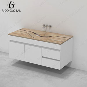 RICO GLOBAL Modern <b>Wall</b> Mounted Bathroom Vanity Solid Wood Top Stone Basin 60 In Contemporary Design With Drawers - Product Image 2