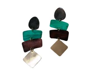 Boucles d'oreilles et bracelets multicolores en laiton émaillé, design géométrique indien fantaisie, style bohème, pour les occasions festives - Product Image 1