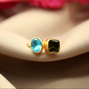 แหวนปรับขนาดได้เงินแท้ 925 ประดับเพอริดอทและบลูโทแพซ งานแฮนด์เมด ชุดเครื่องประดับชั้นดี ของขวัญสำหรับงานหมั้น - Product Image 6