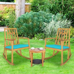 Fauteuil à bascule en bois d'acacia avec accoudoirs et coussin pour jardin et terrasse - Product Image 5