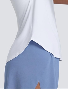 Camiseta sin mangas para mujer, cuello redondo, manga corta, ajuste regular, secado rápido frontal, color liso melange, ropa deportiva casual, venta al por mayor OEM ODM - Product Image 3