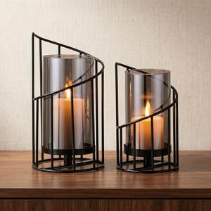 Heritage Metal And Glass <b>Hurricane</b> Candle Holder Vintage Inspired Decorative <b>Lantern</b> For Rustic Farmhouse Home Decoration - Product Image 1