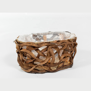 Pot de fleur rectangulaire en brindille fabriqué à la main avec poignée et insert en plastique-Décoration de maison et de jardin écologique non revêtue naturelle - Product Image 2