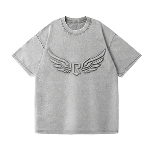 T-shirt Homme Oversize avec Logo R Ailes Gaufrées Manches Courtes Col Rond Décontracté Jersey 100% Coton Gris - Product Image 1