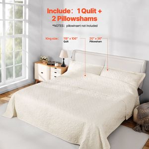 Set Trapuntato in Cotone Stampato 3 Pezzi Beige King Size con Piumino Leggero e Cuscini - Product Image 6