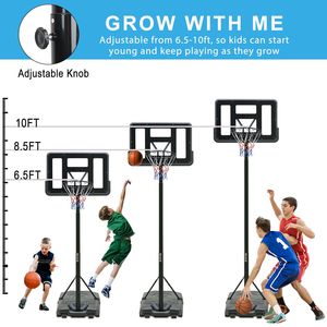 Canestro da Basket Portatile Regolabile in Altezza 6.5ft-10ft con Tabellone da 44 Pollici e Ruote per Adulti e Adolescenti - Product Image 3