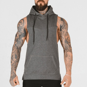 Factory Price Men's <b>Workout</b> Hooded Tank Top Sports Training Running Sleeveless Gym <b>Hoodies</b> Bodybuilding Cut Off Muscle Hoodie - Product Image 5