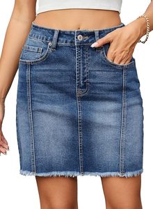 High Waisted Denim Mini <b>Skirt</b> Solid Color Stonewashed Casual Women's A-Line Fit Regular Size Summer Style - Product Image 3