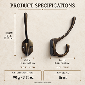 SHUBHAM Antique Brass <b>Double</b> Wall Hook Vintage Solid Brass Coat Robe Hook Decorative Wall Mounted Hook for Bathroom Bedroom - Product Image 5