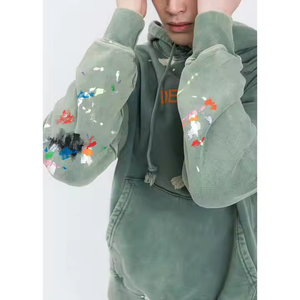 Sweat à capuche homme personnalisé avec logo, 100 % coton, coupe oversize, imprimé vintage effet délavé, cordon de serrage réglable, pull à capuche pour homme - Product Image 3