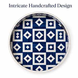 Plateau de rangement rond en os incrusté, style patrimoine, avec incrustation florale artisanale, pour cosmétiques, bijoux et intérieur élégant - Product Image 3
