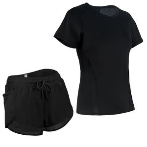 Ensemble 2 pièces décontracté personnalisé : T-shirt en maille respirante imprimé et short taille haute élastique en Spandex, séchage rapide, idéal pour le yoga et le printemps - Product Image 1