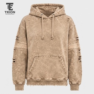 Custom women’s distressed <b>hoodie</b> with a washed finish, oversized silhouette, soft feel, and <b>trendy</b> streetwear appeal for brands - Product Image 4