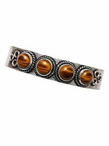 Bronze Horizon Natural Tiger Eye Turquoise Statement <b>Cuff</b> Bangle Gold & <b>Silver</b> Plated Brass Unisex Jewelry - Product Image 1