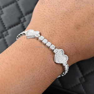Designer Heart Link Bracelet Featuring Baguette And Round Moissanite Diamonds In Sterling Silver Jewelry - Product Image 1