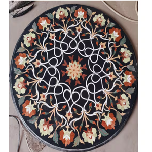 Plateau octogonal en marbre noir présentant un motif étoilé de vigne blanche et des incrustations florales délicates, à prix de gros. - Product Image 4
