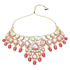 Gold Plated Alloy Floral Choker Necklace Earring Bracelet Set Zircon Imitation Pearl Ethnic Wedding Women Dailywear Party Wear - Product Image 5