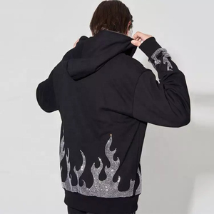 Sweat-shirt à capuche zippé noir pour homme, coupe classique, décontracté, en molleton d'hiver 100% coton 320g, impression par transfert thermique, poche respirante - Product Image 2