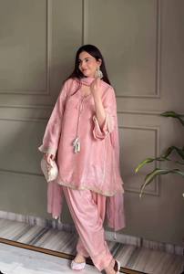 Traje Patiala pakistaní rosa de lujo para mujer, salwar kameez de seda de diseñador con dupatta, elegante ropa de fiesta, ropa étnica tradicional. - Product Image 4