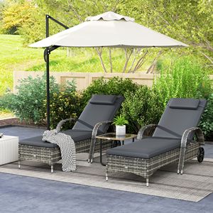 2 Gray Outdoor <b>Zero</b> <b>Gravity</b> Chaise Lounge <b>Chairs</b> with Cushion Headrest Armrests and Rolling Wheels - Product Image 2