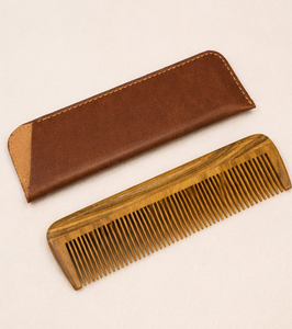 Eco Friendly Handmade Wooden Rectangle Hair Comb Fine Tooth Pocket <b>Leather</b> Sleeve Modern Sustainable Natural Grooming <b>Tool</b> Men - Product Image 3