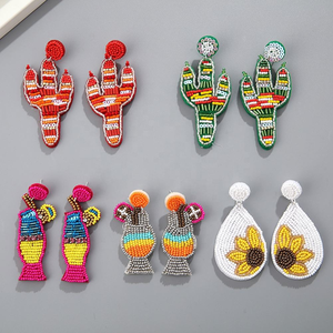 New Design Hand-embroidered Bohemian Glass Fruit <b>Cup</b> Cactus Sunflower Pendant Drop Earrings for Women Gift - Product Image 6