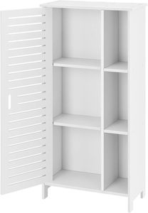 Meuble de rangement de salle de bain en teck blanc, fin et à lattes, pour vanité - Product Image 2