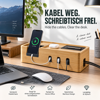 Organisateur de bureau en bambou pour gestion des câbles avec support de téléphone, boîte de rangement dissimulée, ventilé, pour bureau à domicile, vente en gros OEM