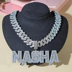 <b>Iced</b> <b>Out</b> Moissanite Diamond " NASHA " Pendant Necklace Hip Hop Jewelry With Cuban Link <b>Chain</b> - Product Image 1
