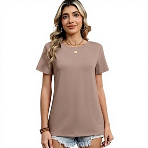 T-shirt à col roulé à manches courtes pour femme, couleur unie, coupe classique, décontracté, 100% coton, respirant, anti-UV, séchage rapide, vêtements d'été - Product Image 4
