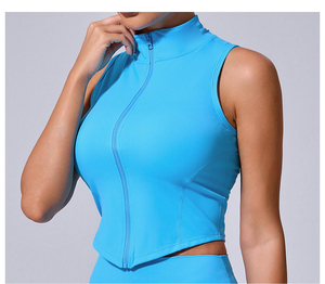 Débardeur zippé sans manches pour femme avec logo personnalisé, vêtement de sport décontracté, idéal pour la gym et le fitness - Product Image 4