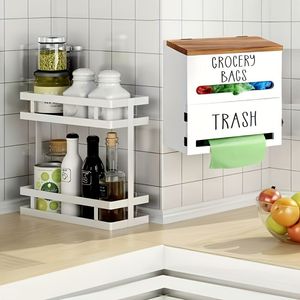 Supporto in Legno Multifunzione per Armadietto a Muro, 1 Pezzo, Ampio Spazio di Archiviazione a Parete per Organizzare Sacchetti della Spazzatura - Product Image 5