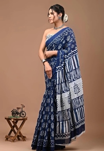 Sari de Algodón Puro Estampado a Mano - Product Image 5